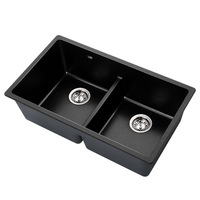Cefito Stone Granite Kitchen Sink Double Bowl Top Undermount 790x460mm Black