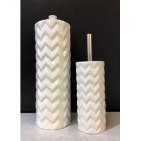 Gloss White Ceramic Bathroom Accessories Set Toilet Brush Paper Roll Holder