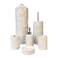 White Gloss Ceramic Bathroom Accessories Set Toilet Brush Paper Roll Holder