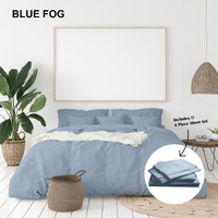 Royal Comfort 1000 Thread Count Bamboo Cotton Sheet and Quilt Cover Complete Set - Queen - Blue Fog