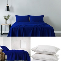 Royal Comfort 100% Cotton Vintage Sheet Set And 2 Duck Feather Down Pillows Set - Queen - Royal Blue