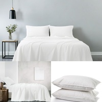 Royal Comfort 100% Cotton Vintage Sheet Set And 2 Duck Feather Down Pillows Set - Queen - White