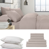1500 Thread Count 6 Piece Combo And 2 Pack Duck Feather Down Pillows Bedding Set - King - Stone