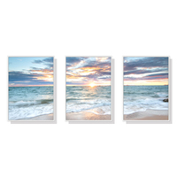 Wall Art 60cmx90cm Sunrise by the ocean 3 Sets White Frame Canvas