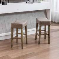 2x Wooden Legs Saddle Bar Stools Backless Leather Padded Counter Chairs 66cm Height