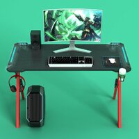 RGB Gaming Desk Home Office Carbon Fiber Led Lights Game Racer Computer PC Table Y-Shaped Red New 140cm