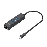Simplecom CHN421 Aluminium USB-C to 3 Port USB HUB with Gigabit Ethernet Adapter Black
