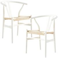Anemone Set of 2 Wishbone Dining Chair Beech Timber Replica Hans Wenger - White