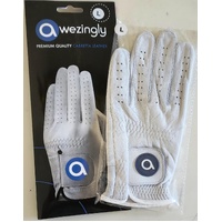 Awezingly Premium Quality Cabretta Leather Golf Glove for Men - White (L)