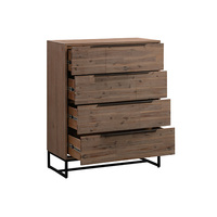 Tallboy with 4 Storage Drawers Assembled Solid Acacia Wooden Construction in Tea Colour