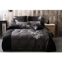 Luxton King Size Embroidered Bamboo Pattern Black Grey Quilt Cover Set (3PCS)
