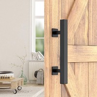 12" Square Pull and Flush Door Handle Set Black Barn Door Hardware