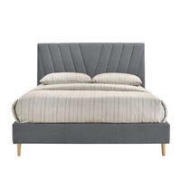 Modern Contemporary Upholstered Fabric Platform Bed Base Frame Queen Light Grey