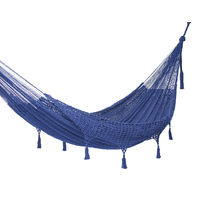 Outdoor undercover cotton Mayan Legacy hammock with hand crocheted tassels King Size Blue