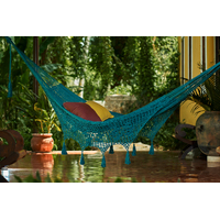 Outdoor undercover cotton Mayan Legacy hammock with hand crocheted tassels King Size Bondi