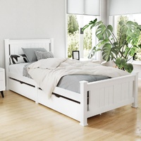 Artiss Bed Frame Single Size Wooden with 2 Drawers White RIO