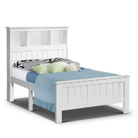 Artiss Bed Frame King Single Size Wooden with 3 Shelves Bed Head White