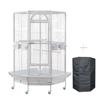 YES4PETS White 161 cm XL Corner Bird Cage Pet Parrot Aviary Perch Castor Wheel Stand With Cover