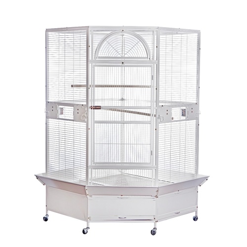 YES4PETS 185cm XXL White Corner Bird Cage Pet Parrot Aviary  Perch Castor Wheel