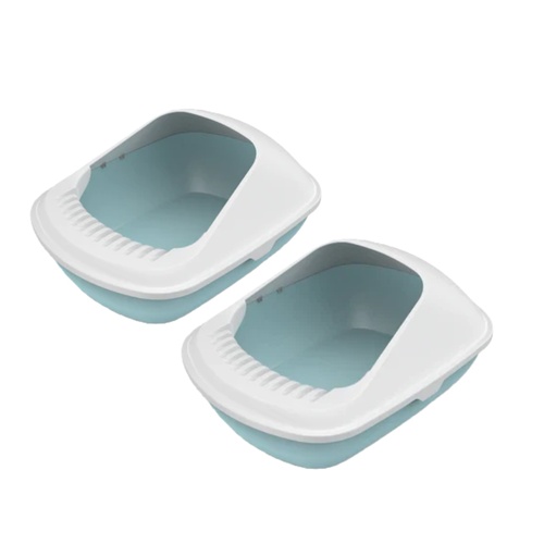 YES4PETS 2 X Medium Cat Litter Box Tray With Shovel Kitty Toilet Semi-Enclosed Pet Box Blue