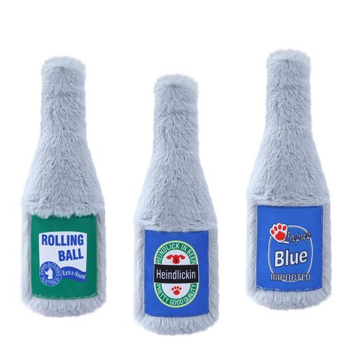 YES4PETS 3 x Dog Puppy Fun Beer Bottle Soft Toy Dental Hygiene Chew Play Toy