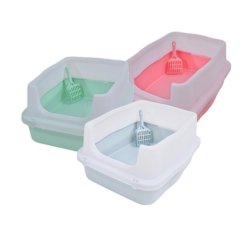 YES4PETS 3 x  Large Deep Cat Kitty Litter Tray High Wall Pet Toilet Tray With Scoop