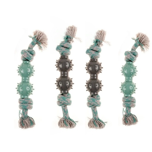YES4PETS 4 x Dog Toy Rope Double Tug Spiky Ball 28cm Chew Rope Play Dental Puppy