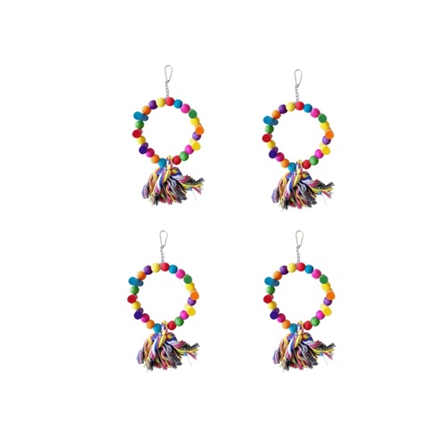 YES4PETS 4 X Small Bird Toy Round w Tassels 38x20cm Parrot Budgies Canaries Cockatiels Parakeet