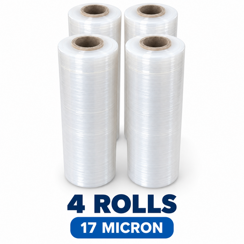 Pallet Wrap Stretch Film 500mm x 400m x 17 Micron Clear Hand Pallet Wrap - Carton of 4 Rolls