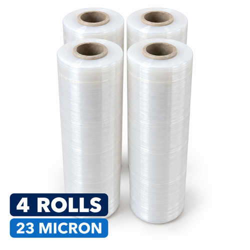 Pallet Wrap Stretch Film 500mm x 400m x 23 Micron Clear Hand Pallet Wrap - Carton of 4 Rolls