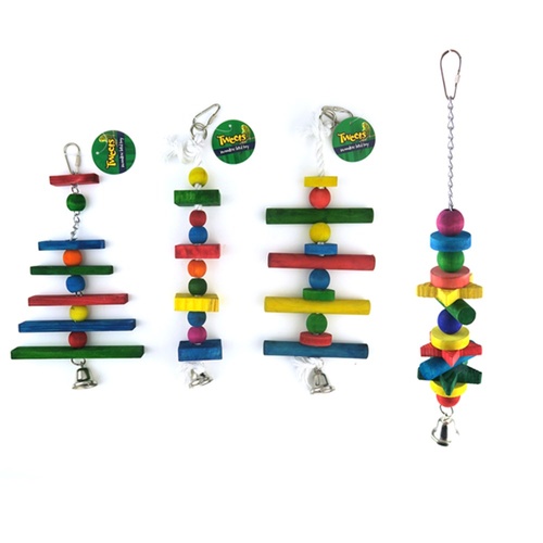 YES4PETS 4 X Assorted Wood Small Hanging Swing Bird Parrot Parakeet Cockatiel Budgie Toy