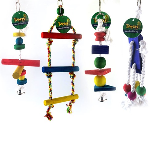 YES4PETS 4 X Assorted Wood Small Hanging Swing Bird Parrot Parakeet Cockatiel Budgie Toy