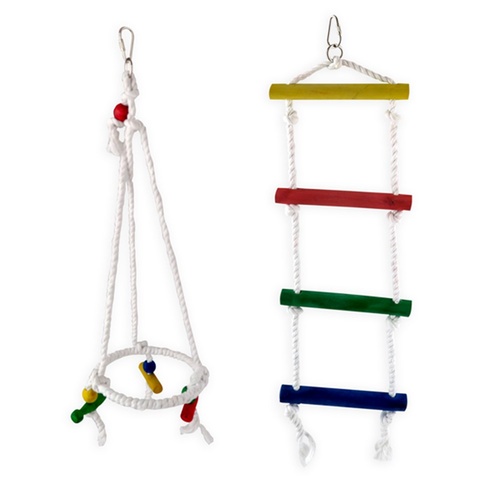 YES4PETS 2 Assorted Wood Small Hanging Swing Ladder Bird Parrot Parakeet Cockatiel Budgie Toy