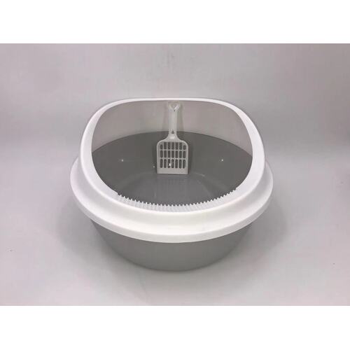 2 x Grey Round Portable Cat Toilet Litter Box Tray with Scoop