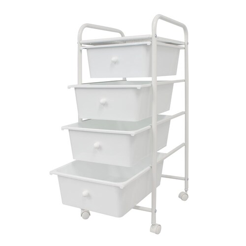 YES4HOMES White Plastic Storage 4 Drawer with Metal Trolley Shelf and Slide-Out Drawers
