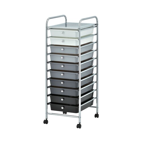 YES4HOMES Plastic Storage10 Tier with Metal Trolley Shelf and Slide-Out Drawers