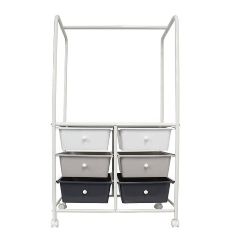 YES4HOMES Plastic Storage 6 Drawer with Metal Trolley With Garment Clothes Rack