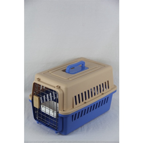 Small Dog Cat Crate Pet Carrier Airline Cage With Bowl and Tray-Blue 