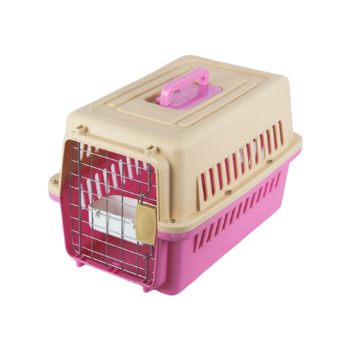 YES4PETS Small Dog Cat Rabbit Crate Pet Carrier Airline Cage With Bowl and Tray-Pink