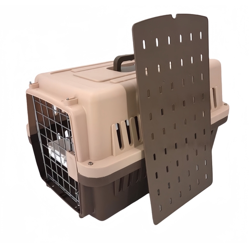 YES4PETS Medium Dog Cat Crate Pet Rabbit Carrier Airline Cage With Bowl & Tray-Brown