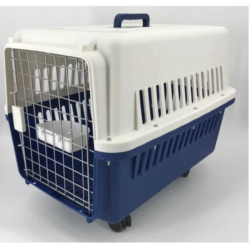 YES4PETS Navy Large Dog Puppy Cat Crate Pet Carrier Cage W Tray, Bowl & Removable Wheels