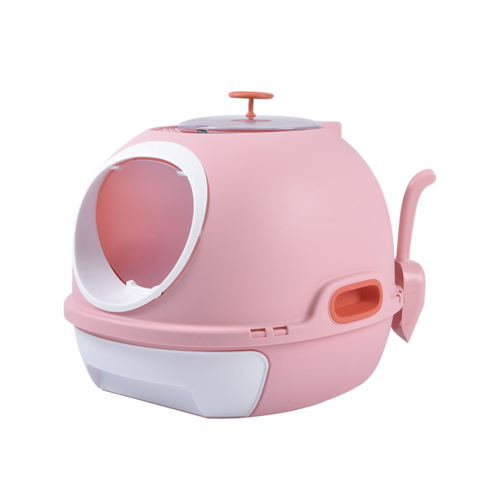 Hooded Cat Toilet Litter Box Tray House With Drawer & Scoop Pink
