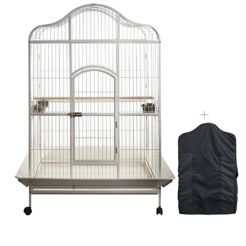 YES4PETS White XL Bird Cage Pet Parrot Aviary with Perch & Feeder With Cover