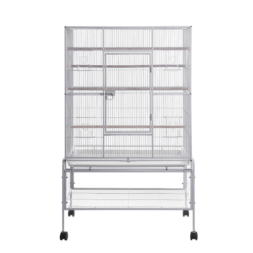 YES4PETS 140cm White Bird Cage Parrot Aviary Pet Stand-alone Budgie Perch Castor Wheels