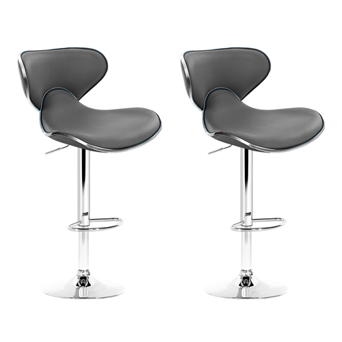 Artiss 2x Bar Stools Gas lift Swivel Chairs Kitchen Leather Chrome Grey