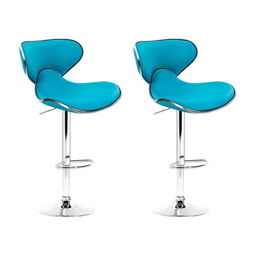 Artiss 2x Bar Stools Gas lift Swivel Chairs Kitchen Leather Chrome Teal