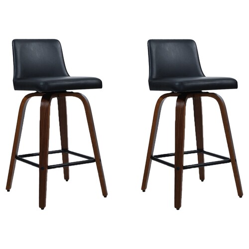 Artiss Set Of 2 Wooden Pu Leather Bar, Brown Leather Bar Stool Wooden Legs