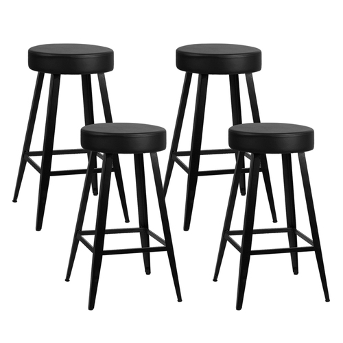 Artiss 4x DORIAN Bar Stools Retro Bar Stool Leather Dining Chair Steel 71cm Black