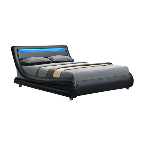 Artiss LED Bed Frame Double Full Size Base Mattress Platform Black Leather ALEX