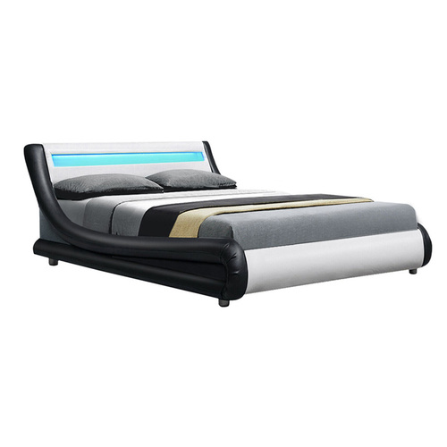 Artiss LED Bed Frame Double Full Size Base Mattress Platform Leather Wooden ALEX
